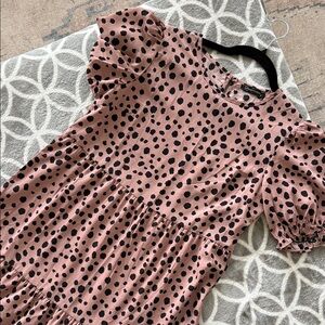 PrettyLittleThing Pink and Black Spotted Dress
